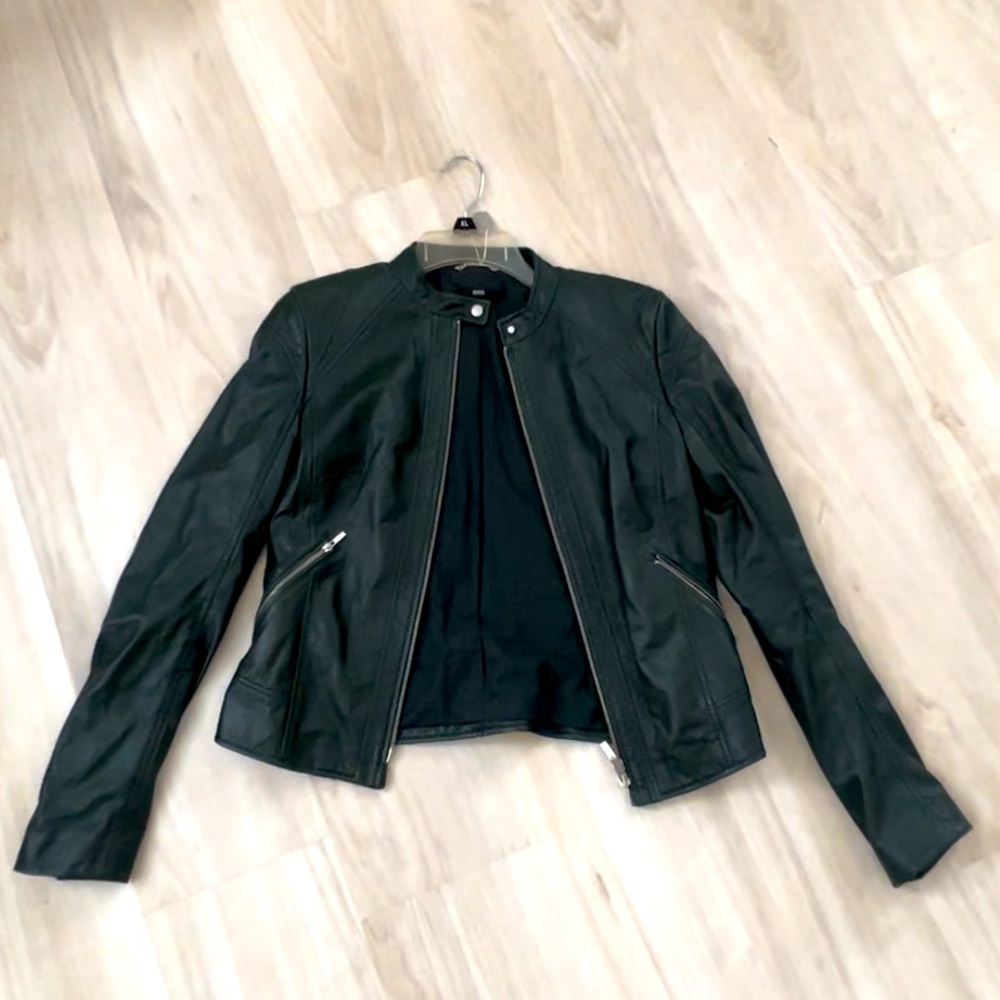 Hugo Boss Dark Green Leather Jacket